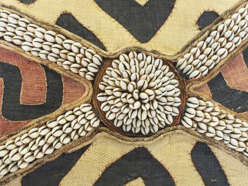 Tribal Shield with Kuba Cloth and Cowrie Shells Tribal Shield with Kuba Cloth and Cowrie Shells